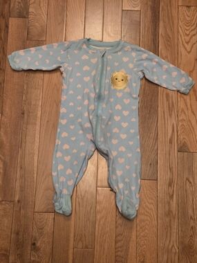 5/$20 Tuffy 6M Zip Up Onsie Footed Sleeper Pajamas Blue Heart And Sun Print
